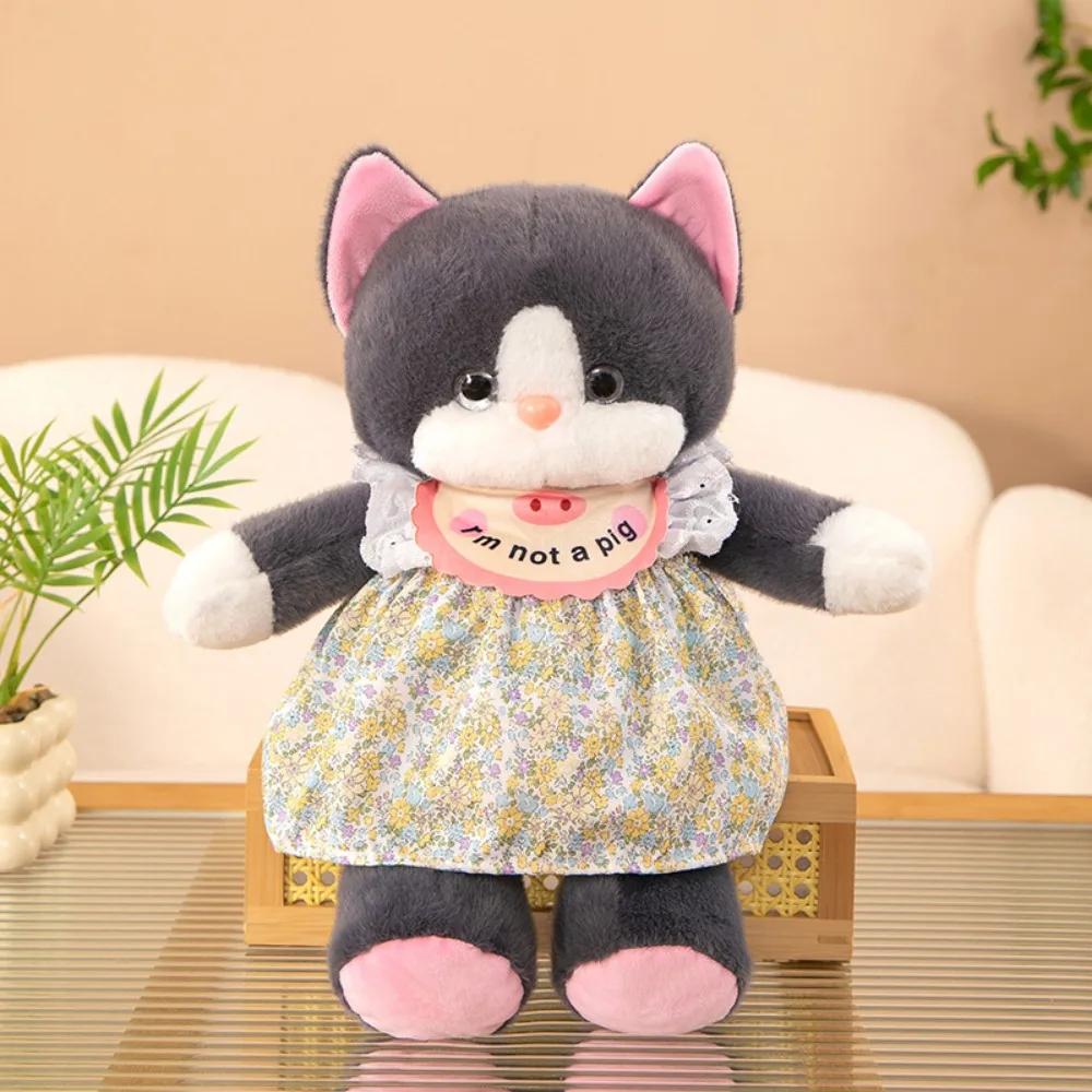 

Cute Dress Black Cat Plush Plaything Kawaii Simulation Animal Plushie Fluffy Stuffed Gray Cat Doll Christmas Present Household Car Decoration 33cm