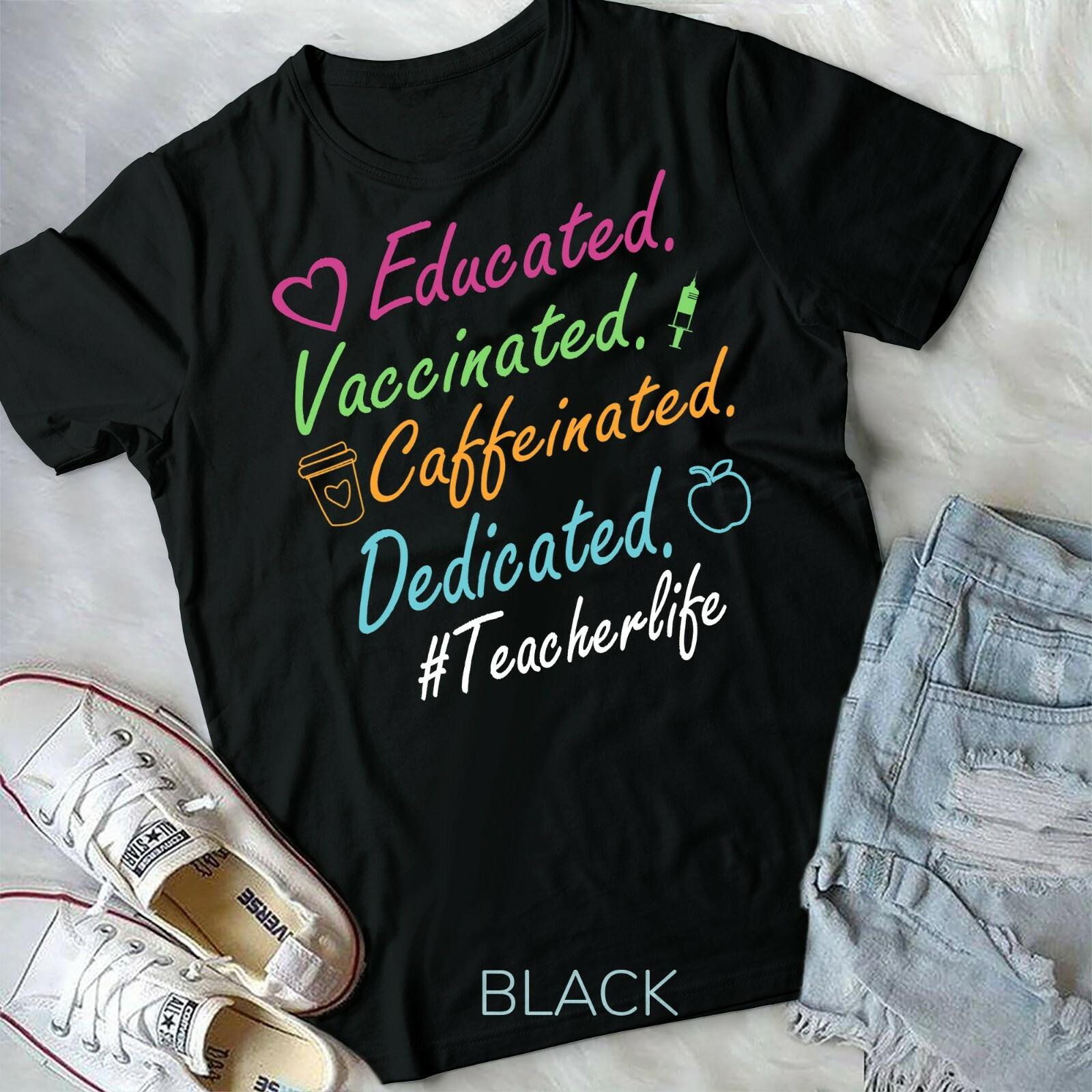 Educated Vaccinated Caffeinated Dedicated Teacher Gift Unisex Youth T-shirt S