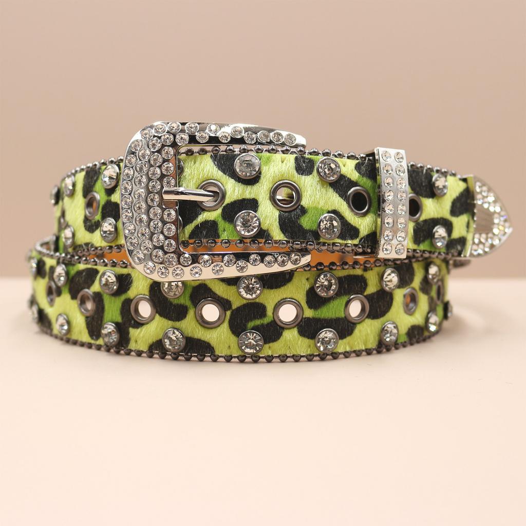 Cross Belt Leopard Print Western Rhinestone Belt Personalized Denim Woman Rivet Jeans Belt