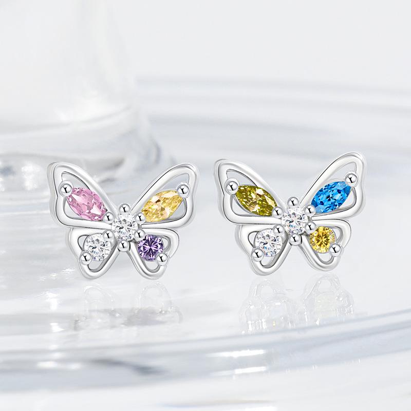 Korean Style Colorful Rhinestone Butterfly Stud Earrings