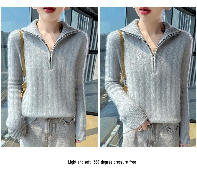 Women's 100% Wool Thickened Knitted Sweater with Large Lapel - Autumn/Winter Warm Twist Pullover, Versatile & Trendy