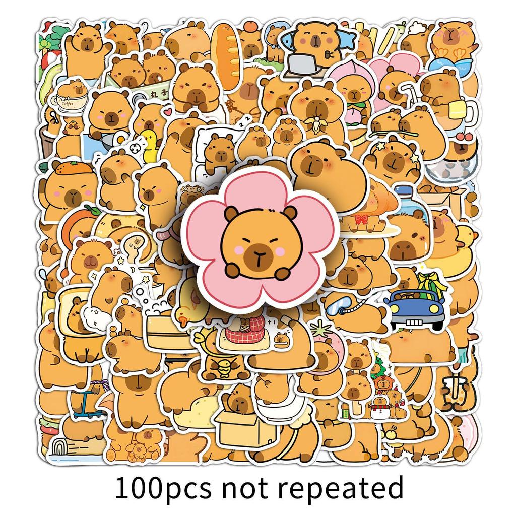 100 Capybara Cartoon Stickers: Cute Animal Decorations for Water Cups, Phone Cases, and Computers