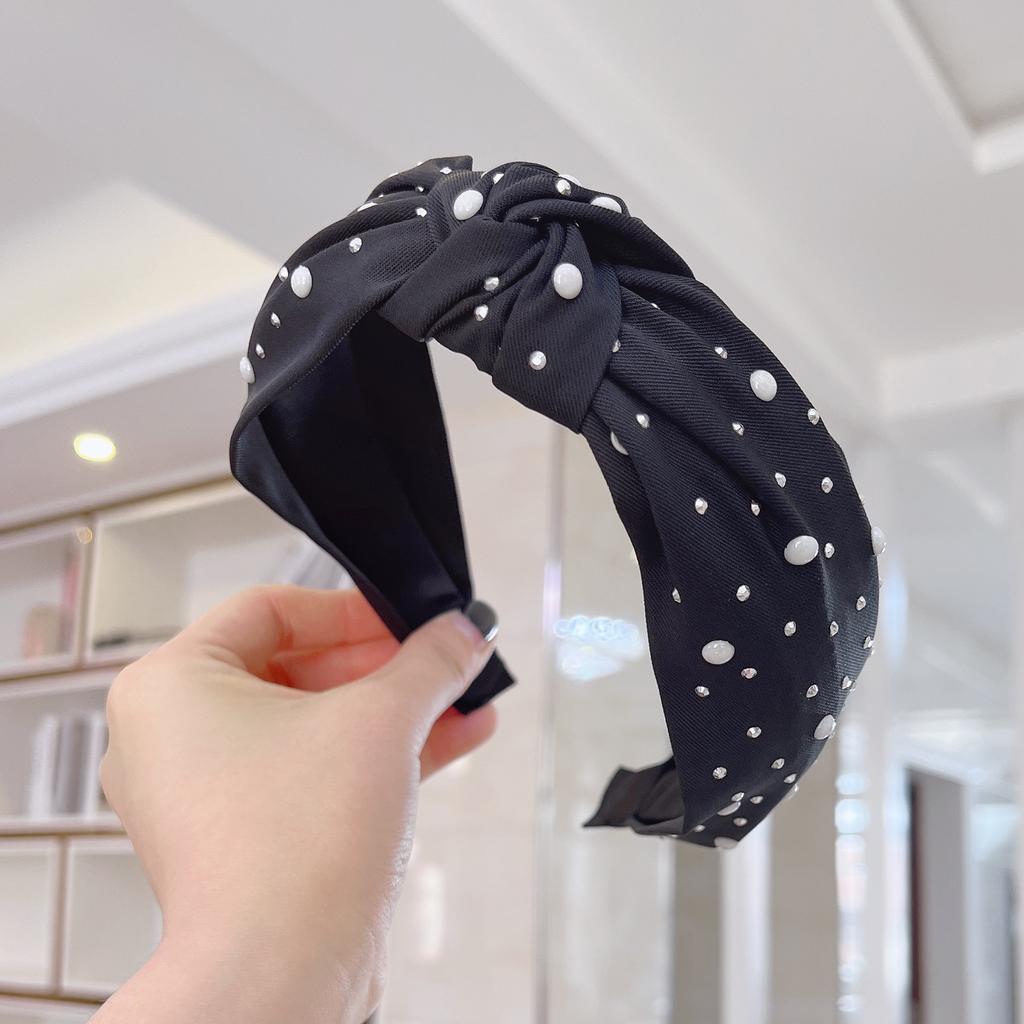 PROLY New Fashion Women Headband Shining Pearls Rhinestone Hairband Center Knot Casual Headwear Girls Hair Accessories