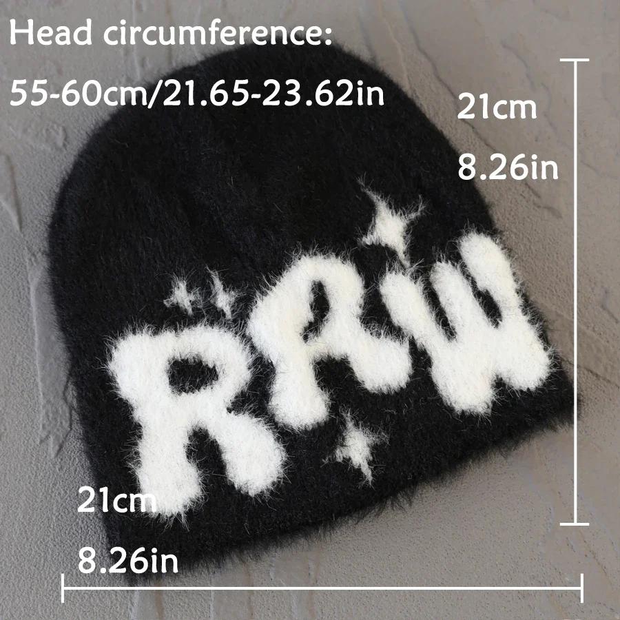 Y2K Letter Fluffy Plush Beanies For Men Women Auutmn Winter Knit Hip Hop Cap Male Soft Outdoor Warm Skullies Ski Hat Bonnet Girl