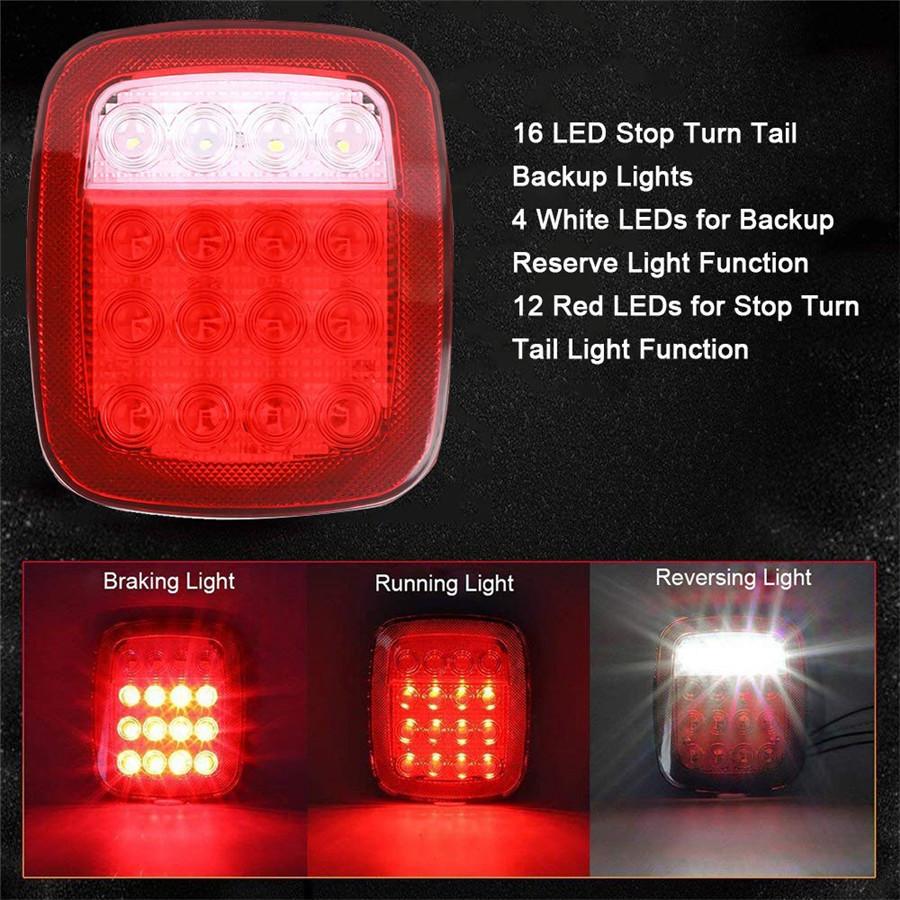 2X Square Stop Turn Tail Backup 16LED Marker Light for Jeep Wrangler JK TJ CJ YJ