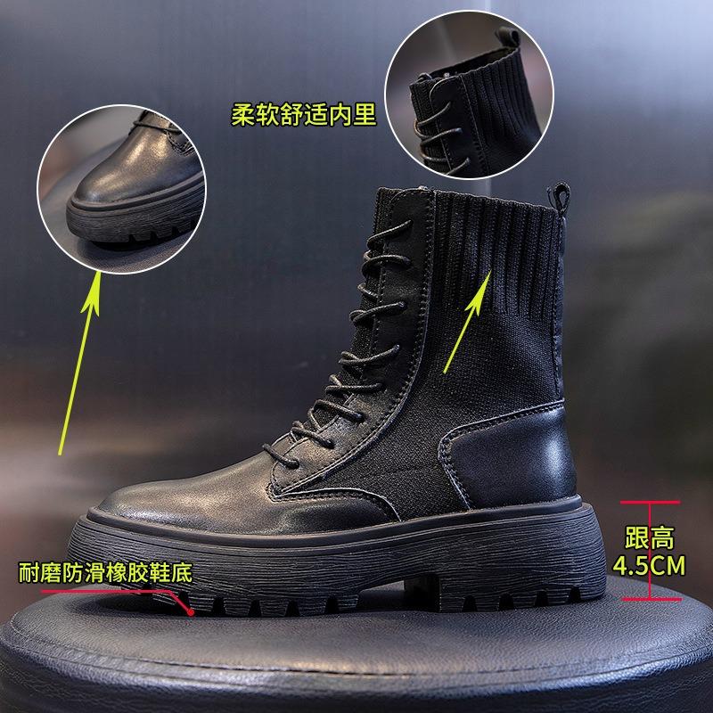 Leather Martin boots women's new autumn and winter casual versatile thick heel short boots retro boots high heel