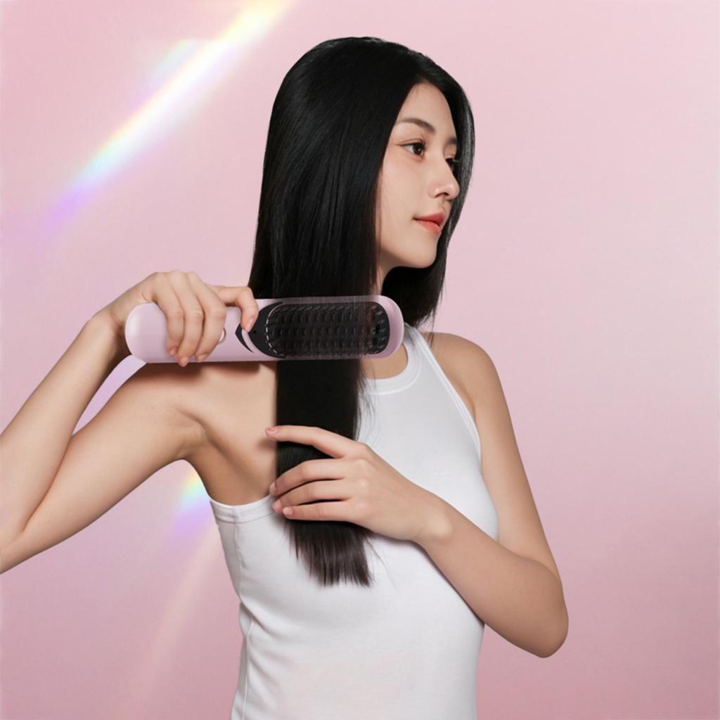 Cordless Hair Straightener Brush 3 Temp Adjustable Fast Heating Portable Travel Negative Ion Hot Brush Electric Curly Hair Styling Detangling Comb