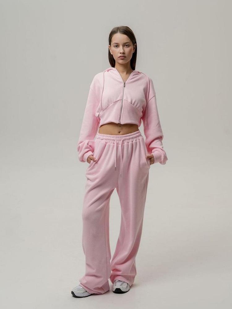 Women's Casual Solid Color Hoodie & Lace-up Pants Two-Piece Set