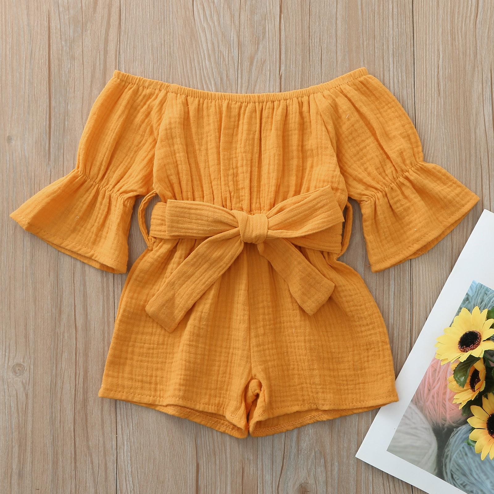 

Комбинезон с открытыми плечами и бантом для маленьких девочек и мальчиков, комбинезон, наряды 80 жёлтый