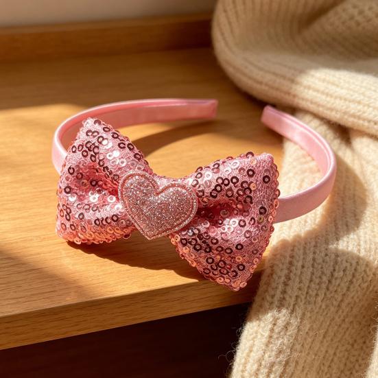 Girl Headband Sparkling Sequins Hearts Bow Decor Lightweight Hair Hoop Seamless Arc Design Party Hair Accessory