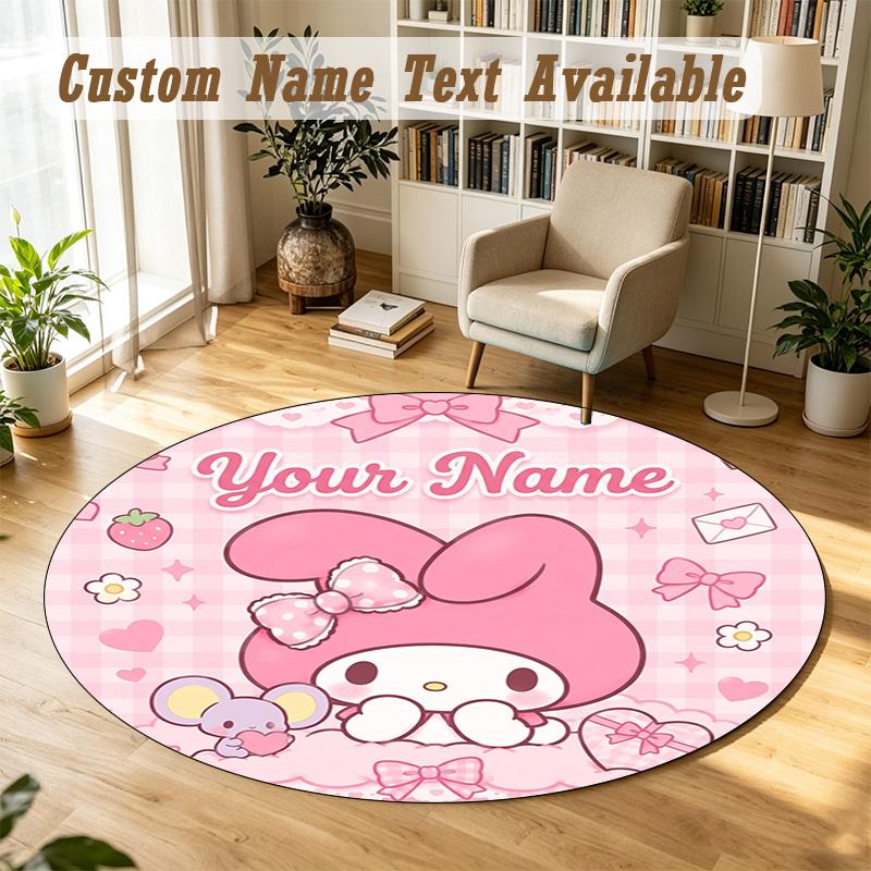 My Melody Personalized Round Rug Support Custom Name, Soft Home Decor Mat