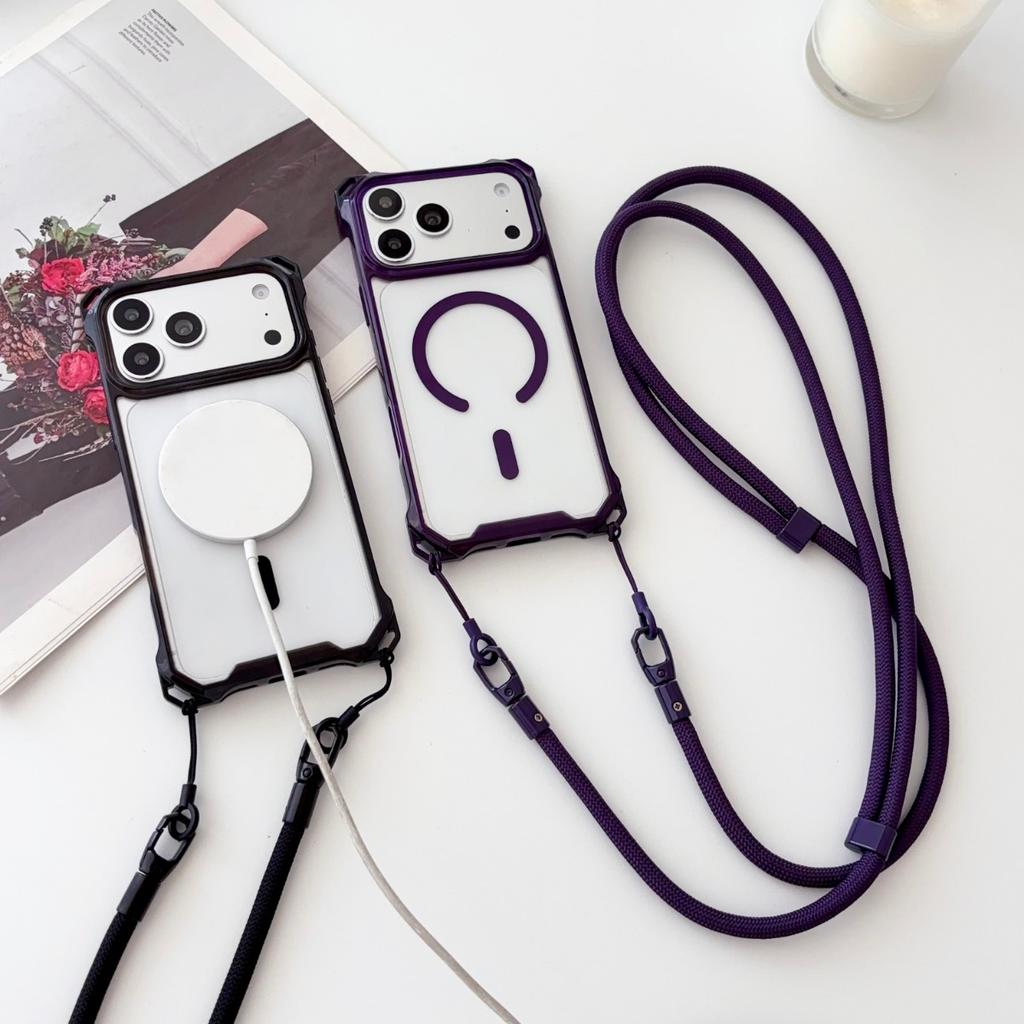 Capa Transparente para Celular Crossbody para iPhone 17 Air 16 15 Plus 14 13 12 Pro Max 16E para Magsafe Capa de Carregamento Sem Fio Magnético