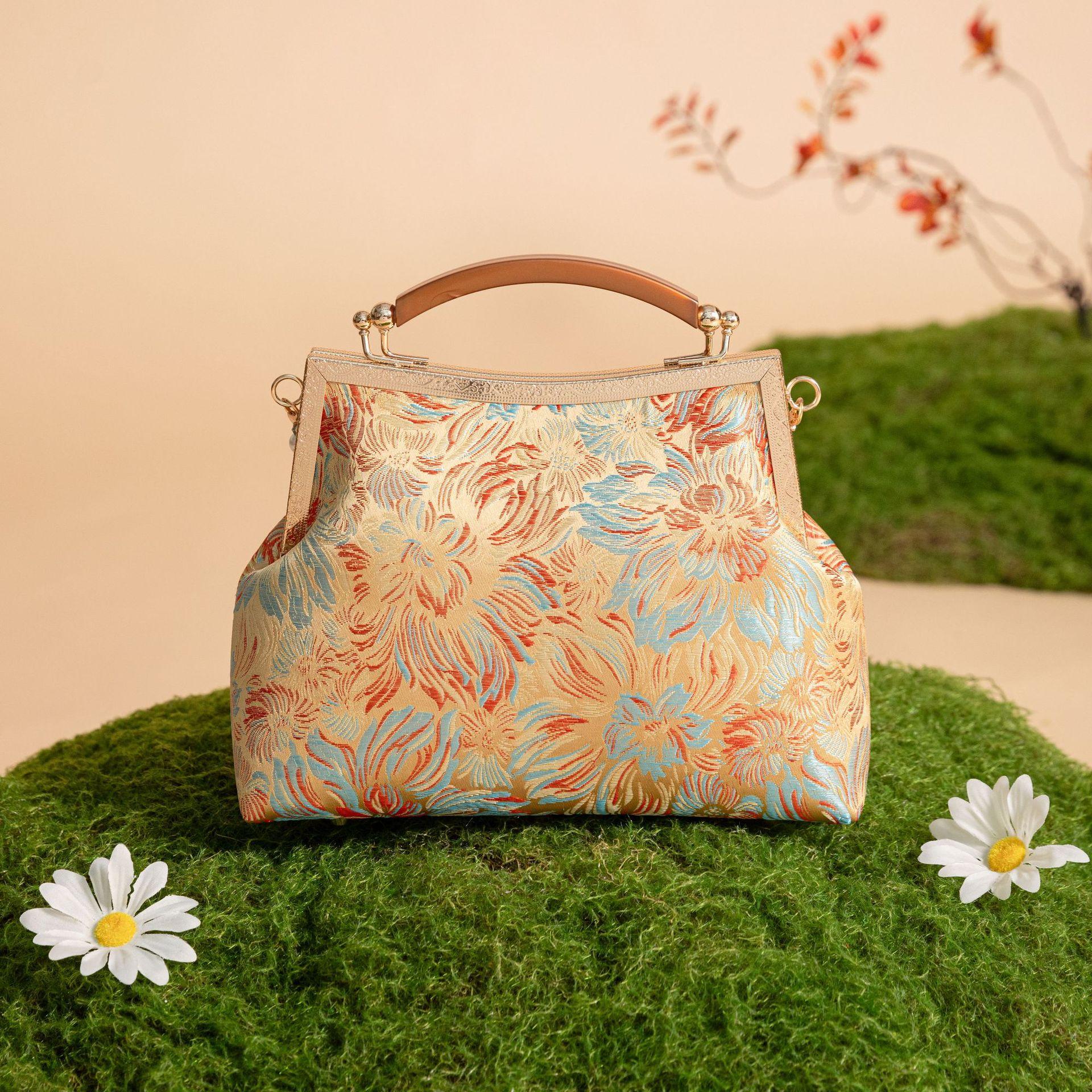 Handbag, Finished Product, Chinese Style Song Brocade and Chinese Style Cheongsam Bag, Retro Hanfu Single Shoulder Crossbody Bag, Versatile