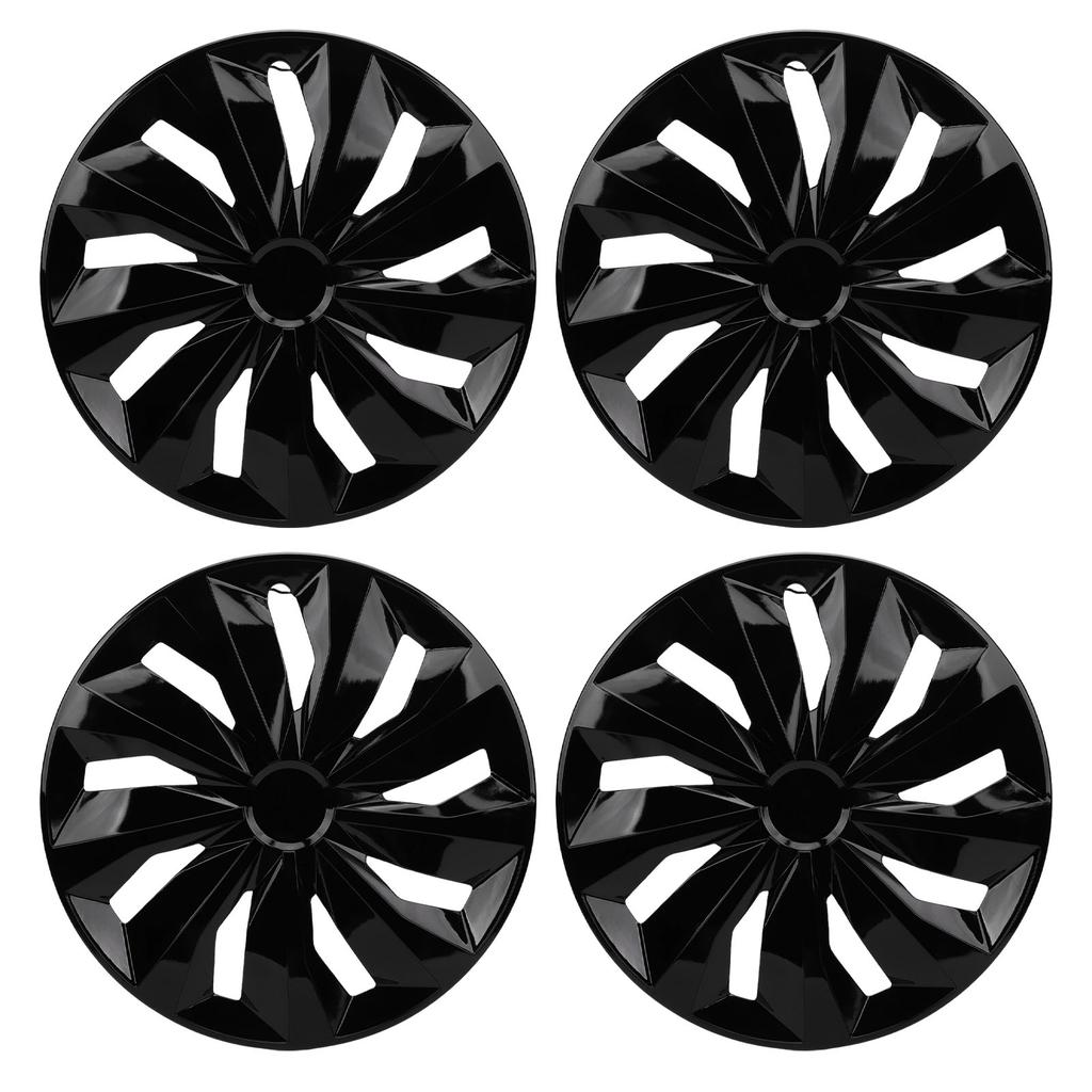 4PCS 17 Inch Hubcaps Set Stylish Universal Fit Clip On ABS R17 Wheel Cover Replacement for Most Cars Truck SUV Black