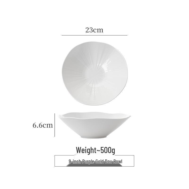קערת עצם סין עמוקה לבנה אלגנטית: קערת מרק/אטריות/פירות ים למלון ומסעדה - עיצוב לא סדיר ויצירתי