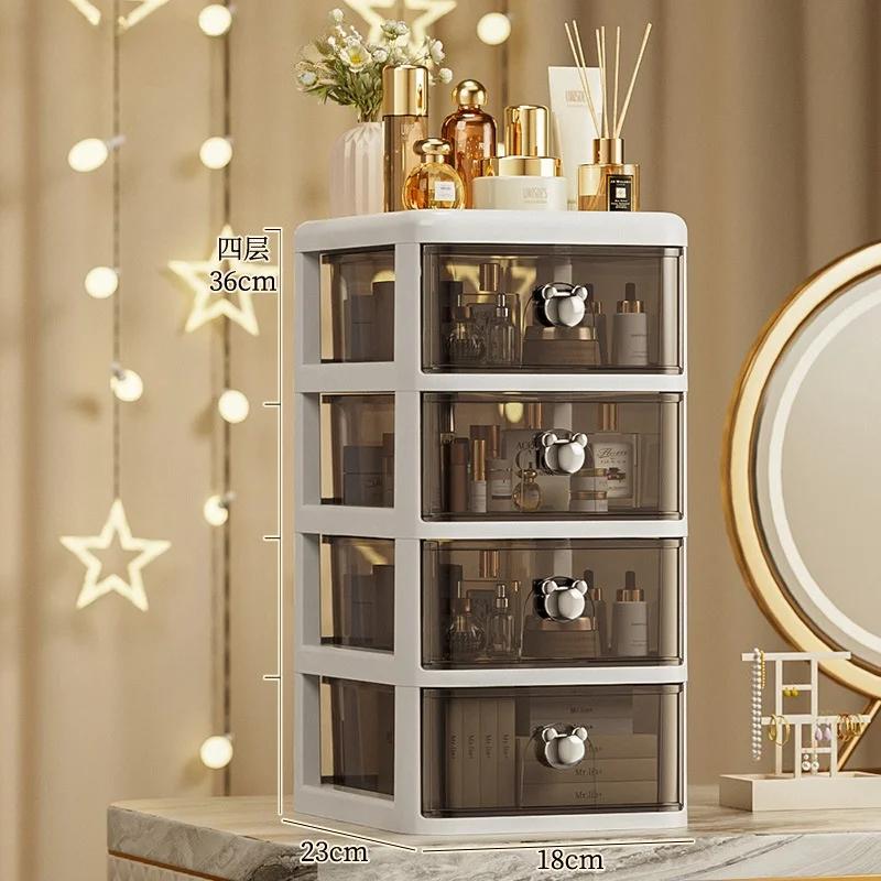 Cartoon Multi-Layer Desktop Organizer Tabletop Storage Box with Dustproof Drawer for Office Desk Stationery Cosmetic Storage