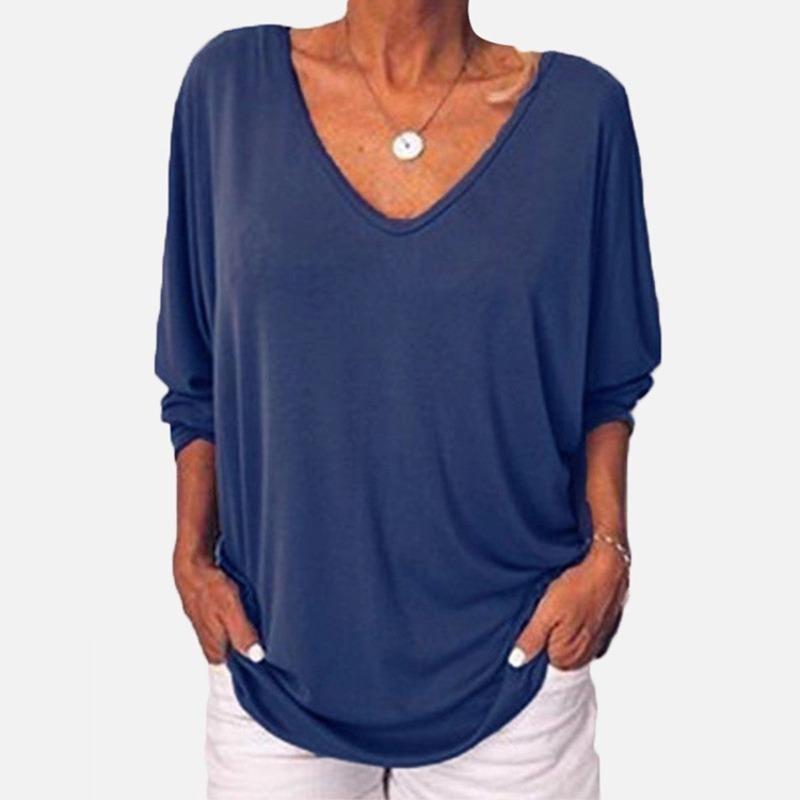women's Loose Batwing 3/4 Sleeve V Neck Button Decor Casual Tunic Top Oversized Blouse