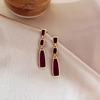 High-grade Elegant Golden Geometric Square Red Retro Long Earrings Fashion Design French Romantic Exquisite Temperament Earrings