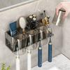 Metal Toothbrush Rack Multi-Function Toothbrush Holder Punch-Free Toothpaste Holder Wall-Mounted Bathroom Storage Box