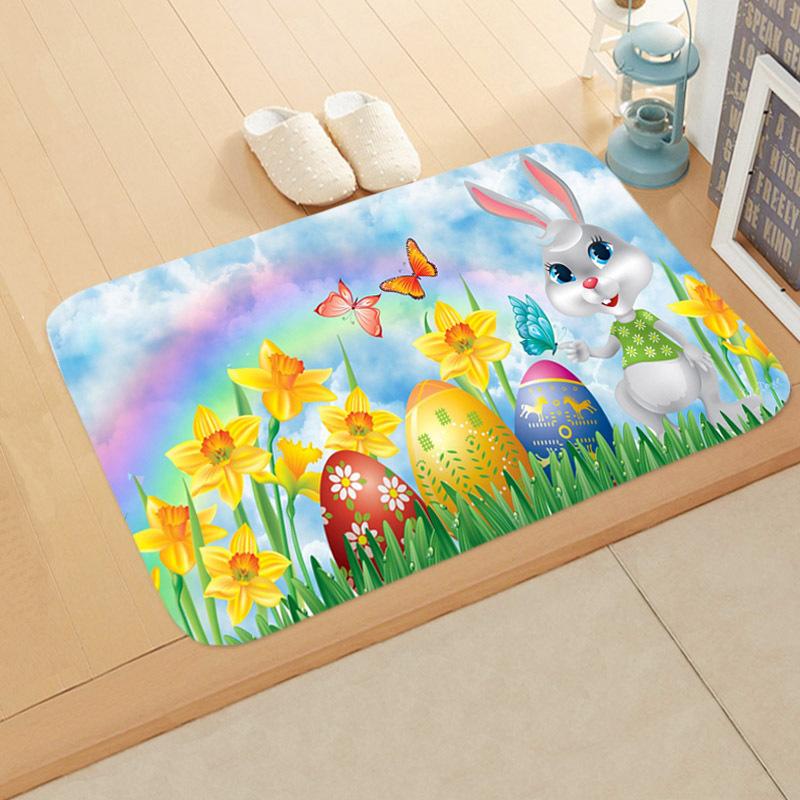 Easter Egg Rabbit Floor Mat Welcome Rugs Bedroom Living Room Entrance Carpet Kitchen Front Door Mat Machine Washable Soft Mats