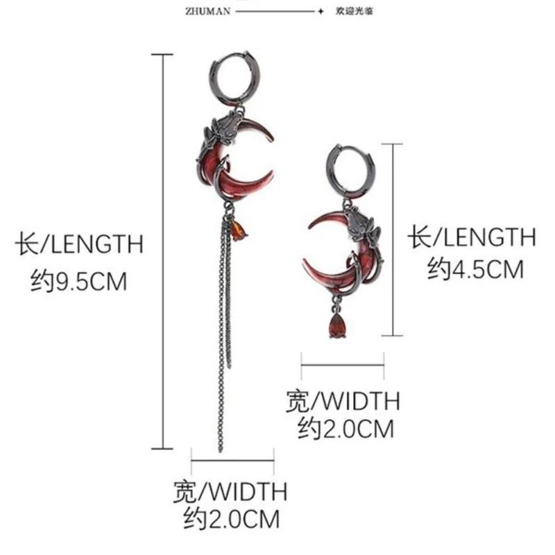 Gothic Style Asymmetry Red Moon Rose Earrings For Women Style Personality Crystal Drop Pendant Earrings Jewelry