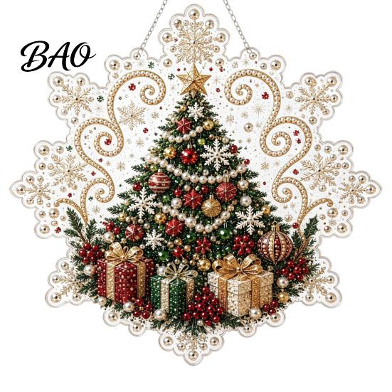 Clear Acrylic Decorative Accents Christmas Pendant with Metal Chain, Double-sided Printed 2D Snowflake Gift Ornaments for Family And Friends Pendant,