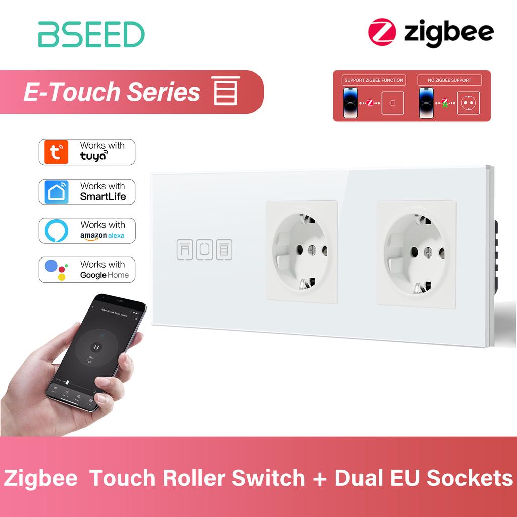 BSEED Zigbee Smart Blind Switch Electric Roller Shutter Switch With EU Socket USB Type-C Port Tuya Alexa Smart Life App E Series