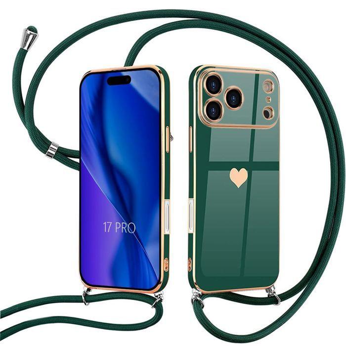 Coque Bandoulière - BOOLING - pour iPhone 17 Pro - Silicone Anti-Rayures Souple Vert Nuit