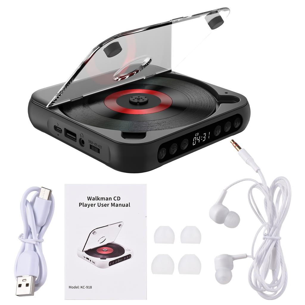 D Player Portable BT Music Player CD Runner with Dust Proof Cover A-B Repeat Timer Remote Control External Playback Function