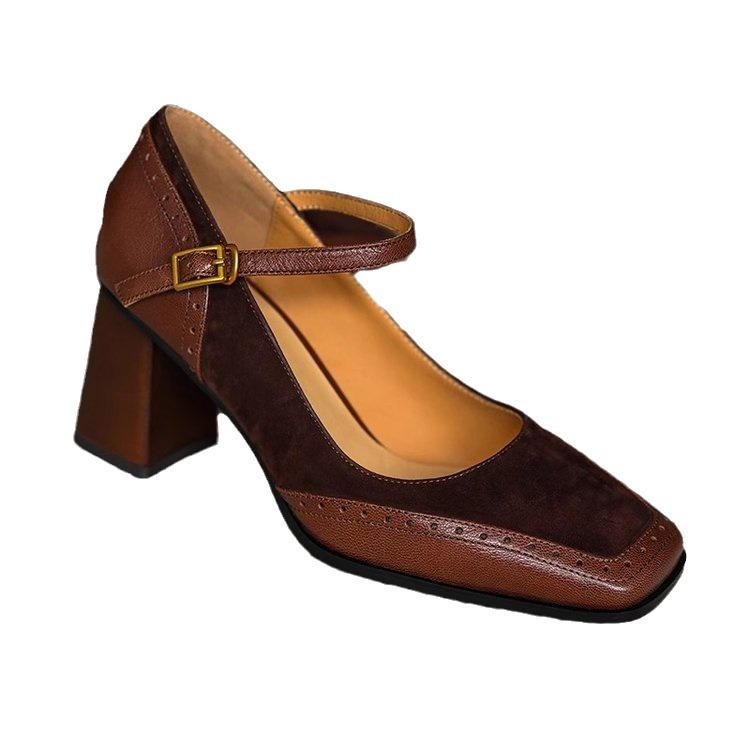 [Youshilai] Retro quadratischer Kopf Temperament Einzelne Schuhe Damen 2025 Sommer neu flacher Mund Wort mit Mode High Heels