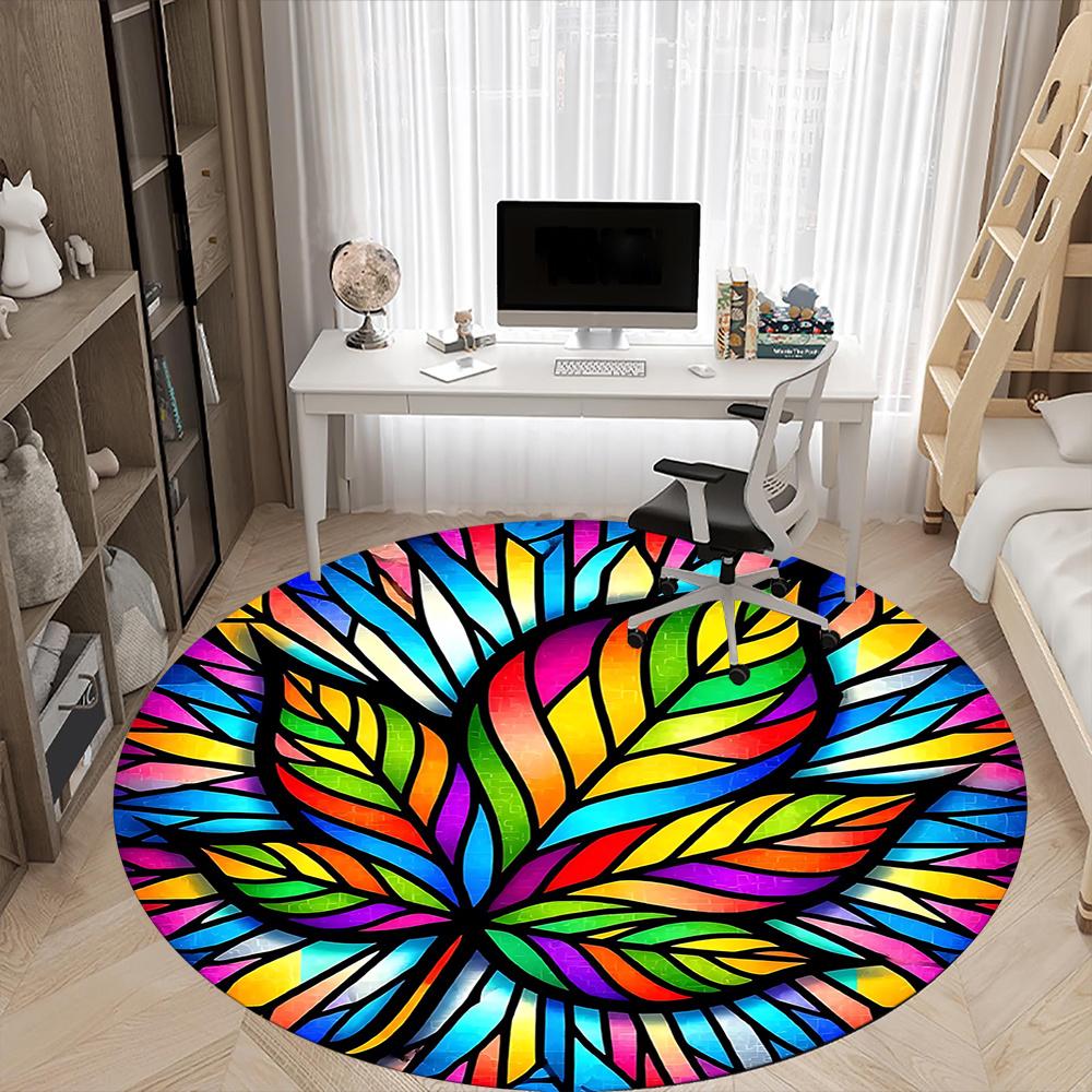 1pc Stained Glass Mandala Office Round Area Rug, Indoor Mat Suitable ForOffice, Under Office Chairs Bedroom Living Room Home Decor, Room Deco 048