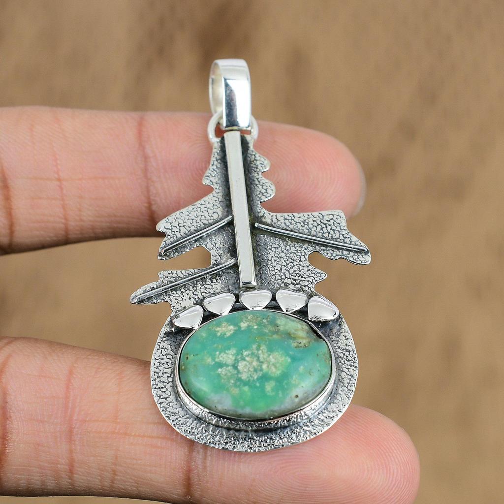 Birthday Gift For Her Natural Variscite Gemstone Pendant 925 Sterling Silver
