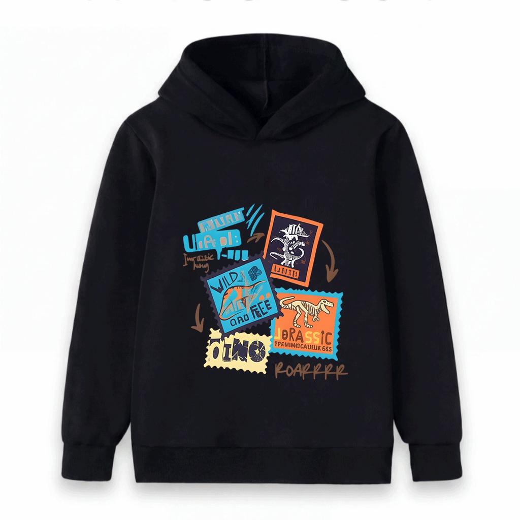 Kids Dinosaur Fossil Stampa Print Hoodie Boys Girls Casual Jurassic Wild Free Dino Roar Pullover Sweatshirt for Children