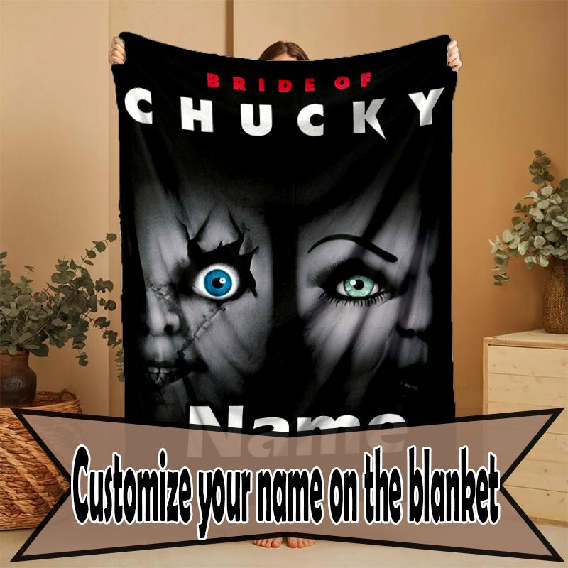 Custom Name Personalized Bride of Chucky Print Blanket, Home Decor, Bedroom, Sofa, Camping, Couch, Gifts for Birthday Christmas