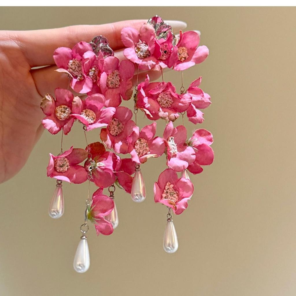 Vintage kontrastierende Blumen Perlen Quasten Ohrringe Sommer süßes Mädchen Herz Ohrringe Reise Foto Urlaubsstil Ohrringe