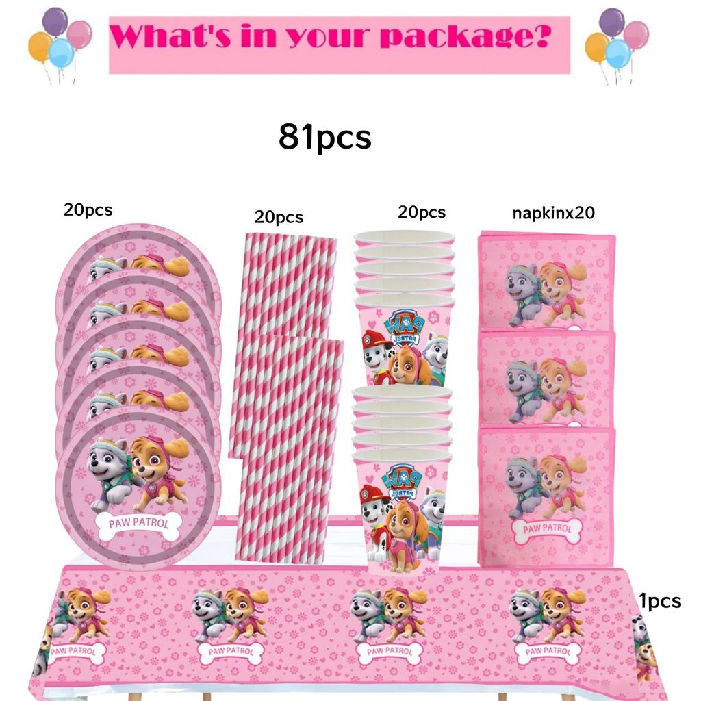 Roze Paw Patrol Verjaardagsfeest Decoratie Skye Wegwerp Servies Tafelkleed Bord Folie Ballonnen Babyborrel Meisjes Feestartikelen