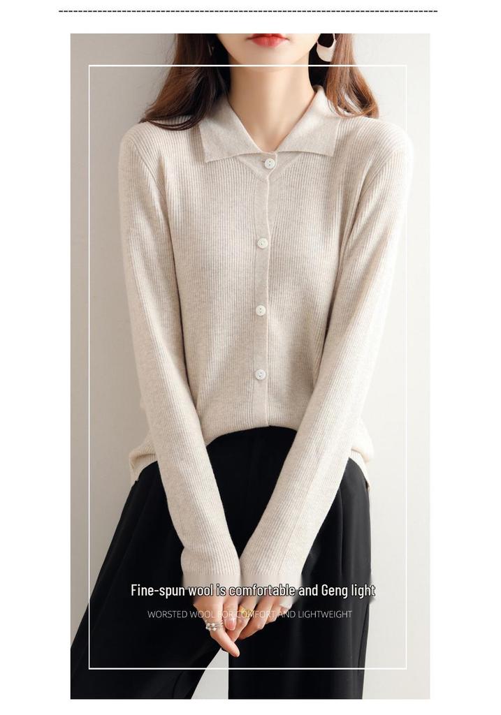 Women's Fine Spun Wool Cardigan Sweater Coat - Short Lapel Style, Autumn 2023 Knitwear