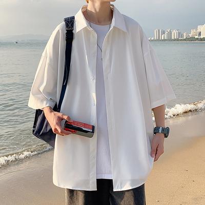 Short Sleeved Shirt Men's Summer Trendy Hong Kong Style Men's Loose Fitting Men's Casual Shirt Men's Oversized Coat Clothing