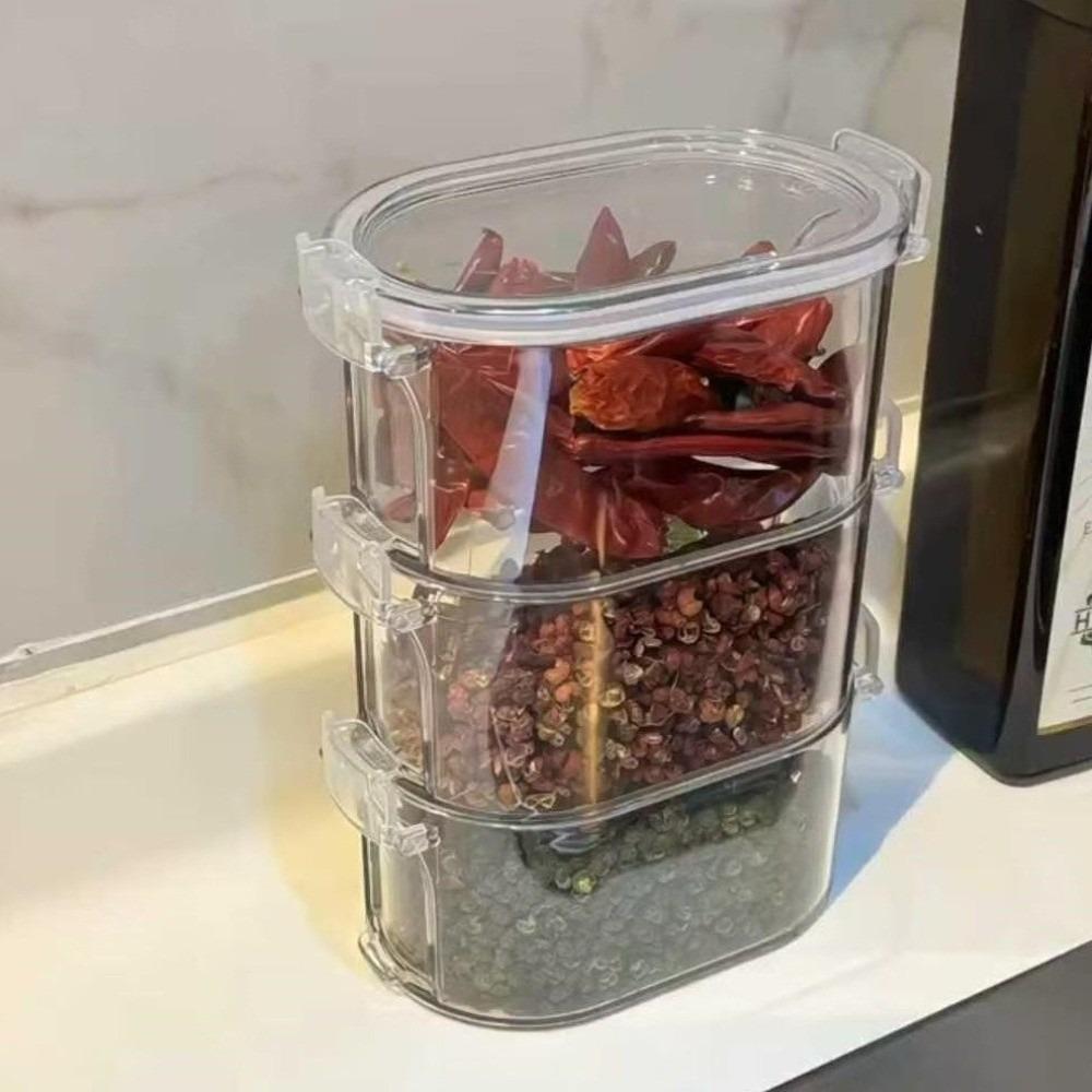 Transparent Seasoning Spice Box 1/3/5 Layers Food Storage Box Salt Jar  Spices Beans Nuts