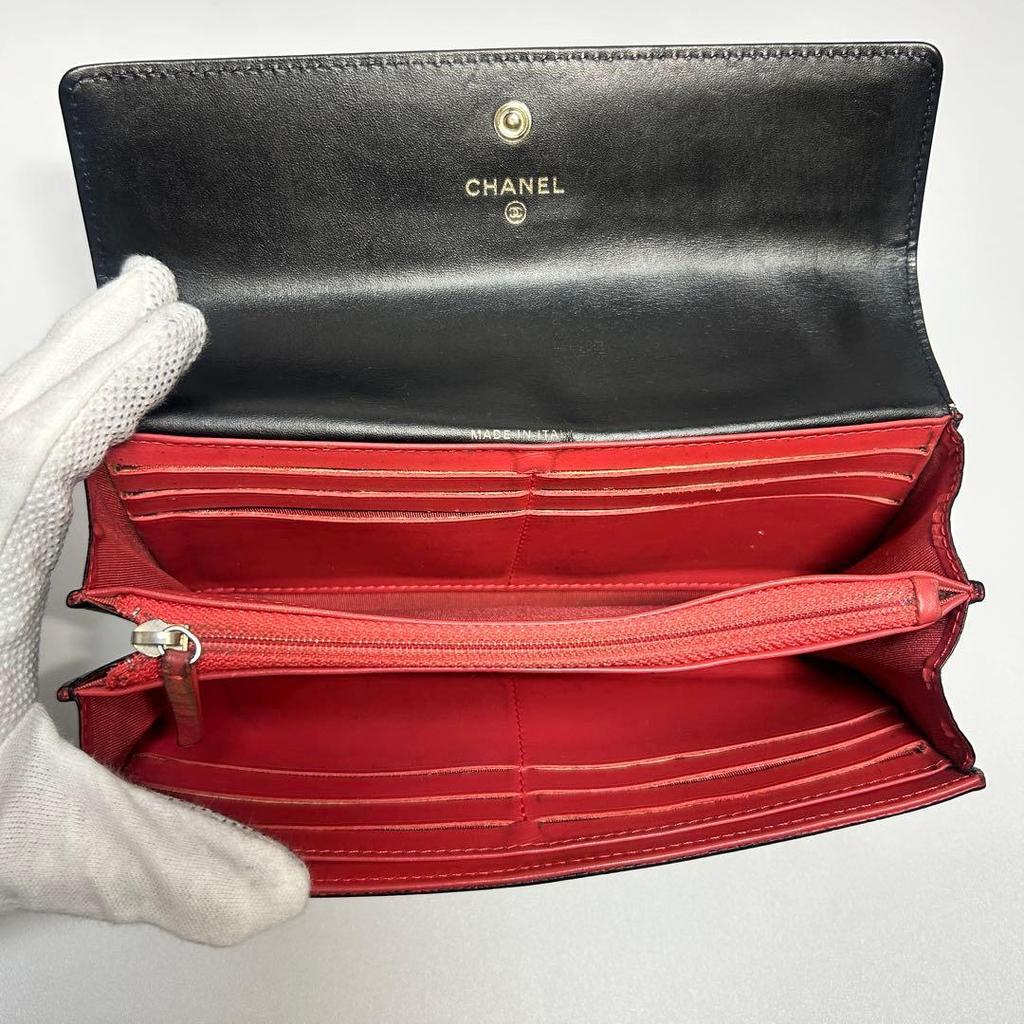 Used CHANEL Chanel Coco Mark Caviar Skin Long Wallet Black Beautiful Condition