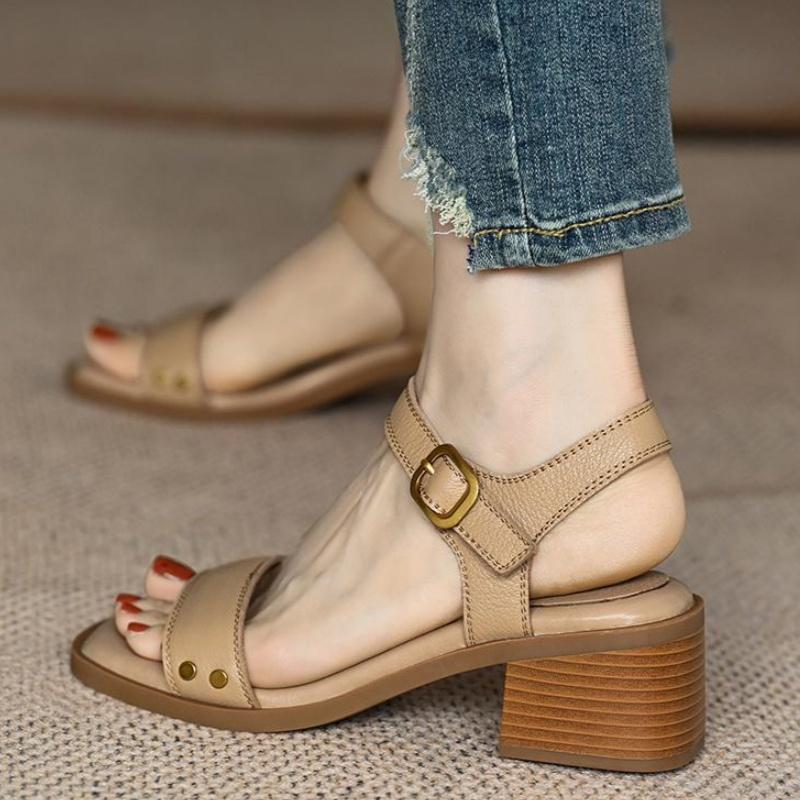 Fashion Hot Sale Roman Style Women Sandals 2025 New Fashion Sold Color Mid Heels Sandals Summer Open Toe Dress Up Women Sandals