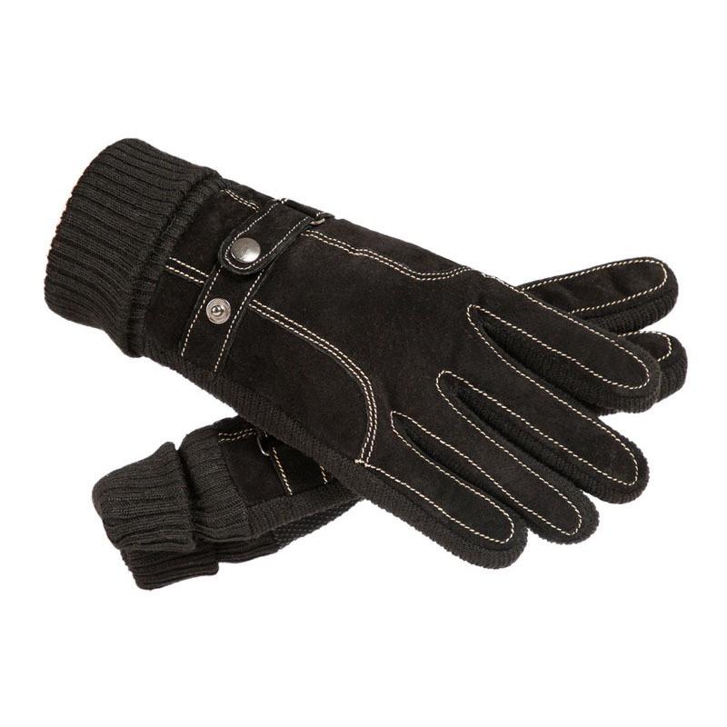 Mens Winter Thickened Fleece-Lined Pigskin Motorcycle Riding Gloves Touchscreen Compatible Outdoor Warm
