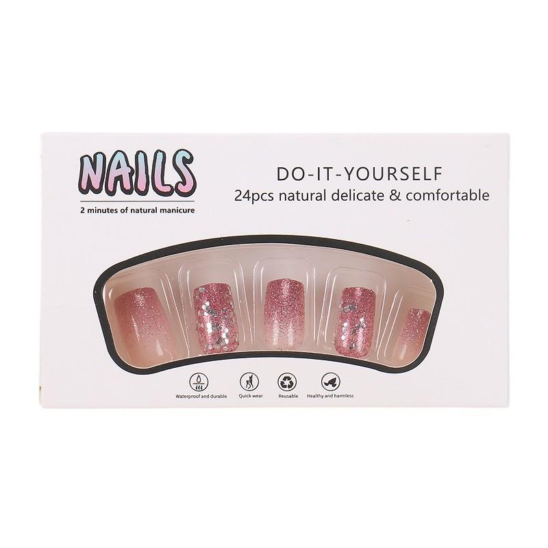 24-Piece Glitter Gradient Short Nail Tips – European/American Style