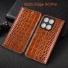 Étui à rabat en cuir véritable crocodile pour Moto Edge 60 60S 70 Pro Neo Fusion Plus Housse de téléphone Porte-cartes Anti-rayures