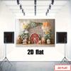 2D Farm Animal Photography Background, Red Barn with Cute Barnyard Animals and Pastel Balloon Kids Birthday Decor Banner
