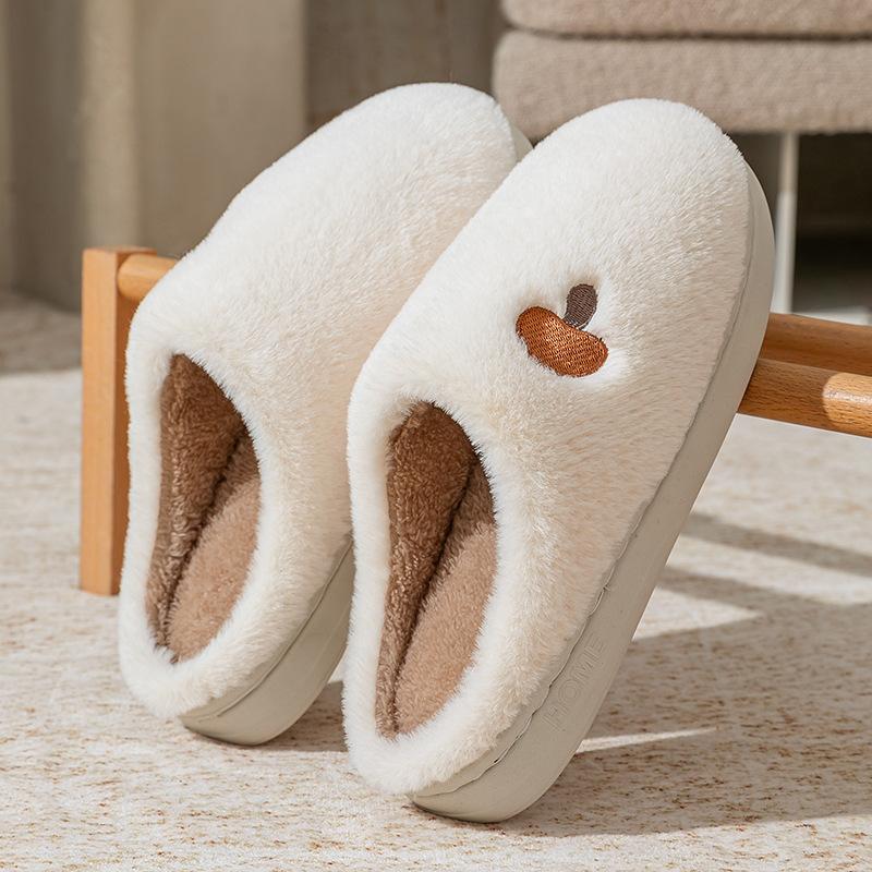 Cute croissant cotton slippers women's autumn and winter indoor home non-slip thick-soled plush confinement cotton shoes