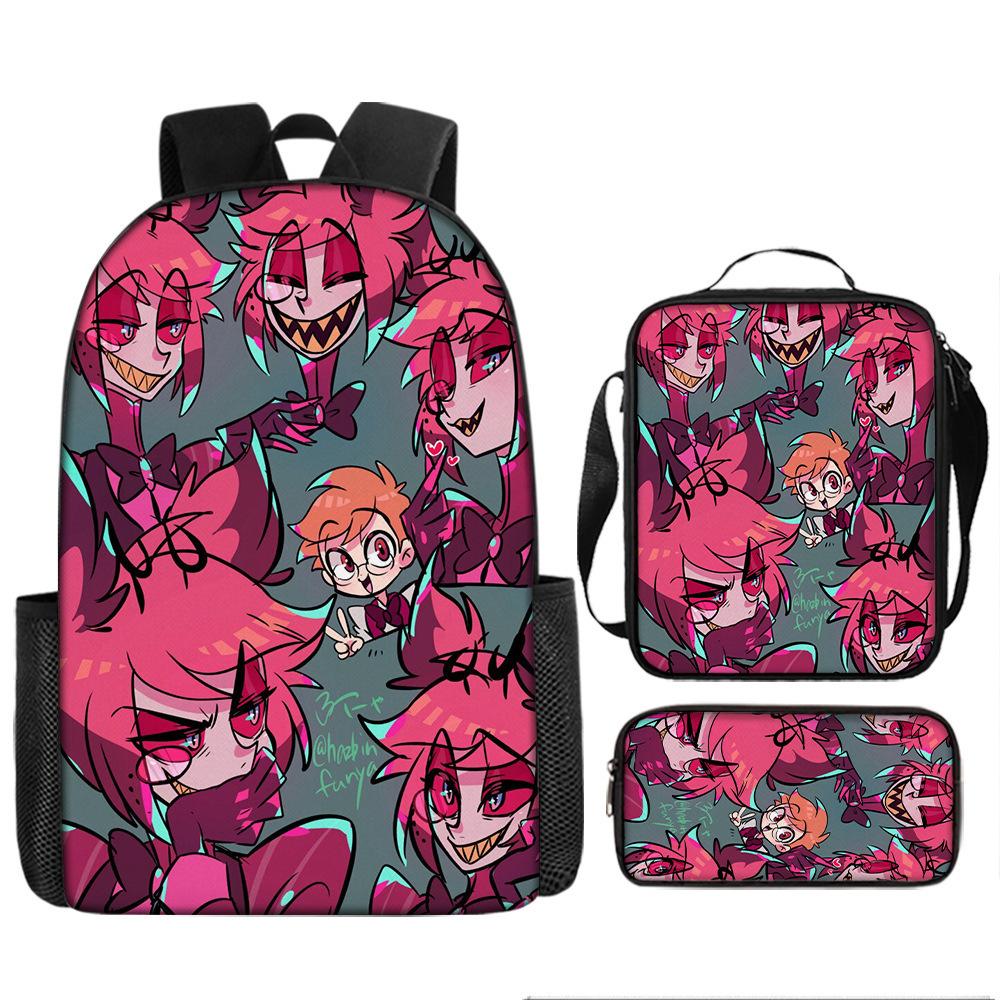 Hell Inn Hazbin Hotel student backpack cartoon backpack three piece set backpack shoulder bag pencil case