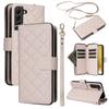For Samsung Galaxy S22+ 5G Case Rhombus Zipper Pocket Leather Phone Cover with Straps