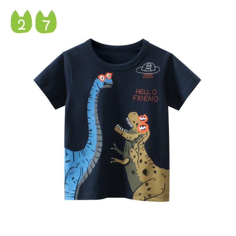 27Kids Trendy Children's Clothing Summer Kids Short-Sleeved T-shirt Dinosaur Pattern Clothes Baby Half Sleeve Boys Tops Pure Cotton