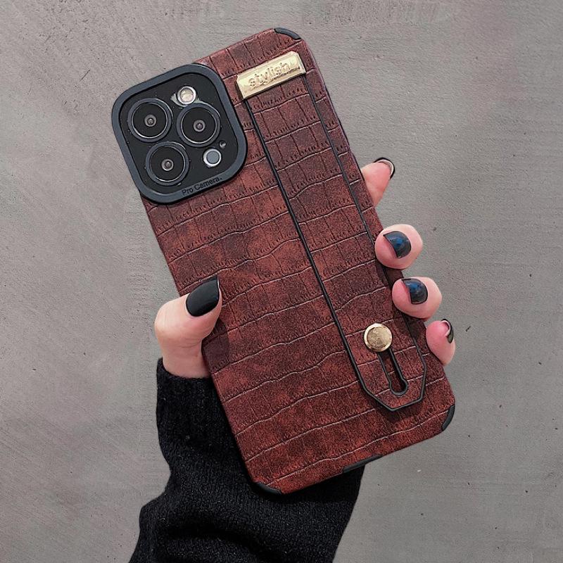 The Crocodile Pattern Wristband Is Suitable for The IPhone 14promax Phone Case Stand and The IPhone 13 Leather Pattern 12 Anti-drop Protective Case